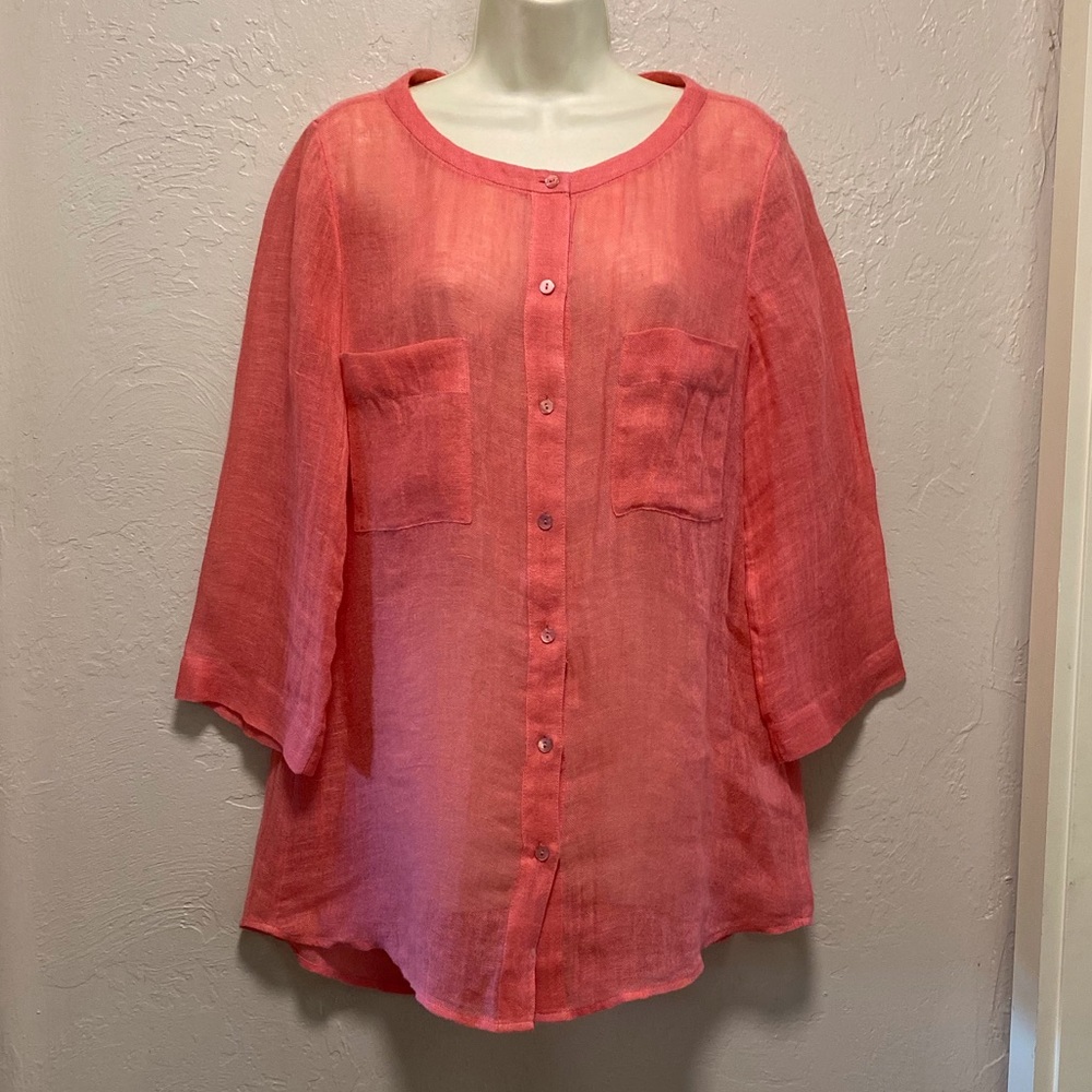 Eileen Fisher 100% Linen Coral Top size small